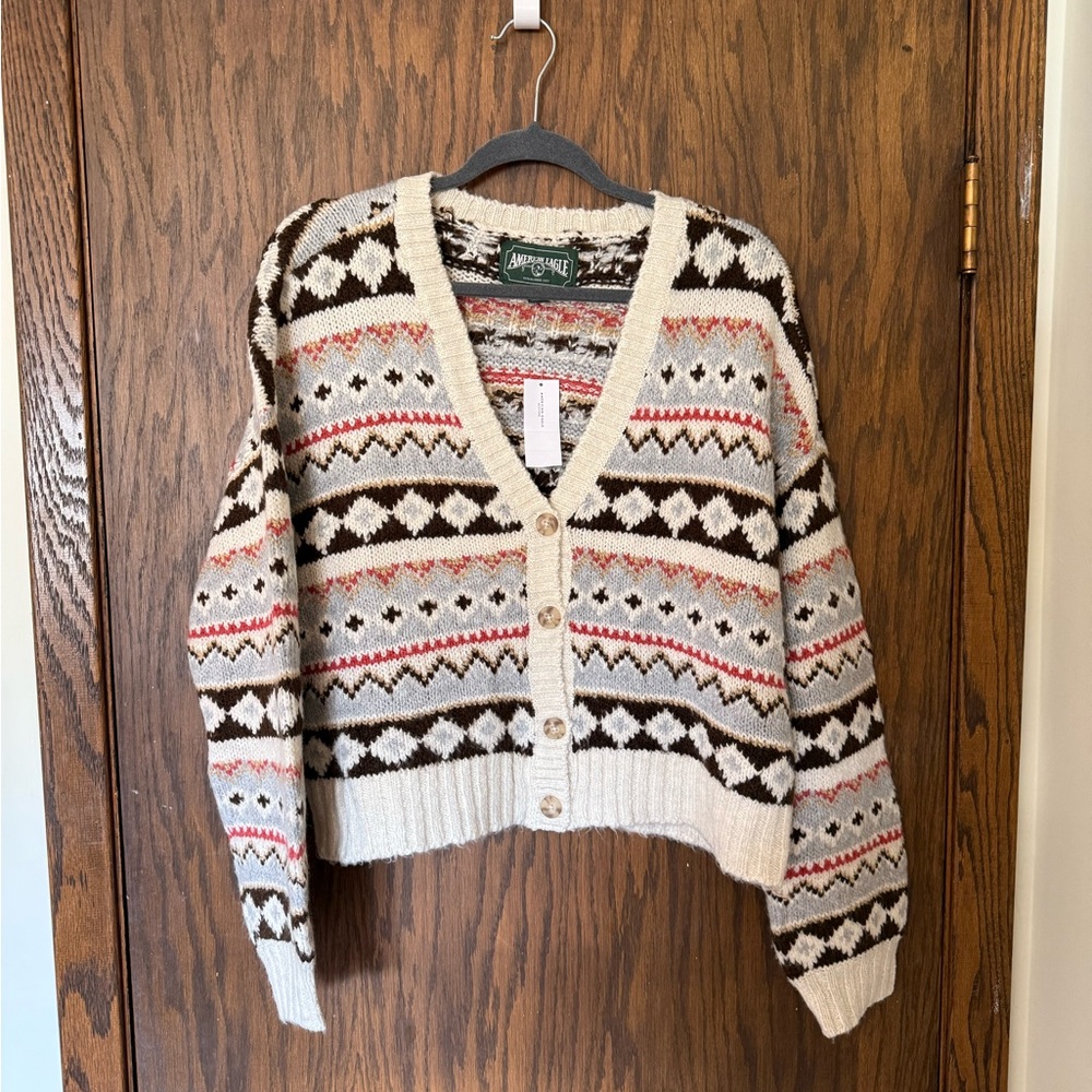 ✨NWT American Eagle Outfitters Women’s Cardigan Sweater Fair Isle Retro Vintage - Picture 2 of 8